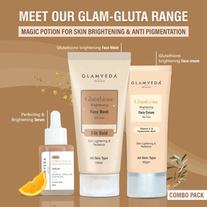 GLAMVEDA Glutathione Skin Perfecting Brightening & Dark Spots Removal 3 Steps Skincare Routine ( Face Wash + Face Cream + Face Serum )