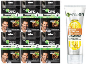 Garnier Men 8pc Color Naturals Shampoo Hair Color 100ml + Vitamin C Serum Cleanser-100ml