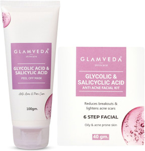 GLAMVEDA Glycolic & Salicylic Acid Anti Acne Combo(Facial Kit+Peel Off Mask)For Oily Skin