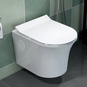 Plantex Platinium Ceramic Rimless Wall Hung Western Toilet, Water Closet Commode With Soft Close Toilet Seat - P Trap Western Commode
