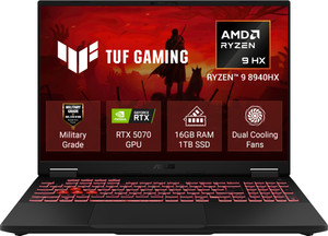 ASUS TUF Gaming A16 (2025) with Office 2024 + M365 Basic* AMD Ryzen 9 16 Core 8940HX - (16 GB/1 TB SSD/Windows 11 Home/8 GB Graphics/NVIDIA GeForce RTX 5070/165 Hz) FA608PP-QT014WS Gaming Laptop