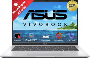 ASUS Vivobook 14 (2025) with Office 2024 + M365 Basic*, Backlit Keyboard, Qualcomm Snapdragon X - (16 GB/512 GB SSD/Windows 11 Home) X1407QA-LY058WS Thin and Light Laptop