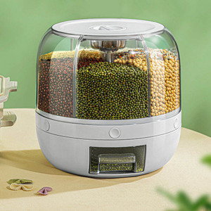 OWLSTONE EXIM LLP Kitchen Moisture-Proof 6-Grid Rotating Food Grain Dispenser Cereal Storage Box  - 6 L