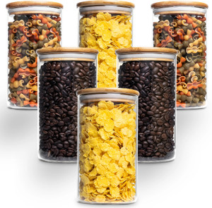 Allo Kitchen Food Storage Jars With Wooden Lid for Tea, Coffee, Masala | Round Jar  - 600 ml