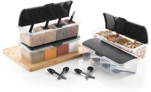 OMORTEX Four Section Masala Box With Spoon  - 1800 ml