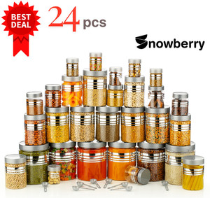 Snowberry Air Tight Line Print Kitchen Plastic Storage Containers Jars Combo Set  - 1200 ml, 650 ml, 350 ml, 250 ml