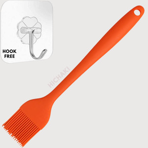 HICHAKI 27CM Large Orange Basting Brush with Self-Adhesive Wall Hooks, Food-Grade Silicon Flat Pastry Brush