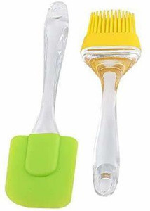 mega shine Silicone Spatula and Pastry Brush Set Special for Cake Mixer, Grilling, Tandoor, Cooking, Baking, Glazing, BBQ, Oil Brush for Cooking Silicon, Oil Brush for Kitchen Use Multiuser silicon Flat Pastry Brush