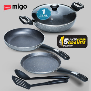 IMPEX Nonstick Granite Festival GiftMFKT 5 Layer Super Granite इंडक्शन बॉटम कुकवेयर सेट