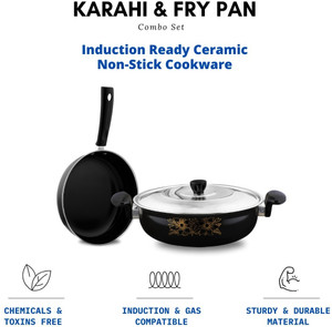 cookpro Cookpro kadhai with lid and Frying pan/Frypan omelette/curry/pizza इंडक्शन बॉटम कुकवेयर सेट
