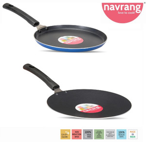 NAVRANG NONSTICK ROTI TAWA AND DOSA TAWA COMBO,NON INDUCTION,BLUE कुकवेयर सेट