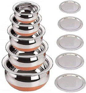 MapleTex Copper Base Handi with Lid / Urli Set Cookware Set कुकवेयर सेट