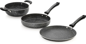 iVBOX ® Solo-3Pcs Non Stick Tawa, Fry Pan and Kadhai Gift Set कुकवेयर सेट