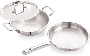 iVBOX Platina-Pro 3pcs Triply Steel Fry pan and Kadhai With Lid इंडक्शन बॉटम कुकवेयर सेट