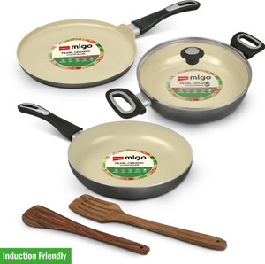 IMPEX Ceramic Induction Bottom Cookware set 6 Pcs with Glass Lid | Induction Bottom Non-Stick Coated Cookware Set