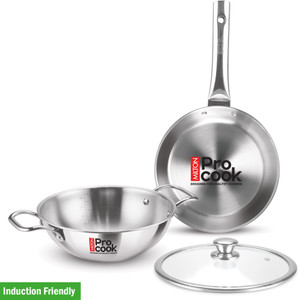 MILTON Pro cook Triply Stainless Steel 3 Pcs Induction Cookware Set 24cm Induction Bottom Cookware Set