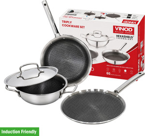 VINOD Grandior Pro 22cm Kadai, 22cm Frypan, 28cm Dosa Tawa Set - Image 6
