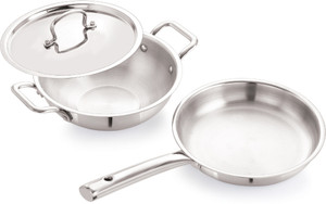 iVBOX Platina-Pro Triply Steel 3pcs Set of 22cm Fry pan and 24cm Kadhai With Lid इंडक्शन बॉटम कुकवेयर सेट