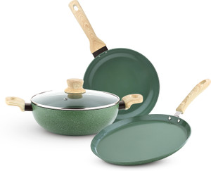 BERGNER Greenfield Non-Stick 4 Pcs Cookware Set with Ceramic Coating | Induction Bottom Non-Stick Coated Cookware Set