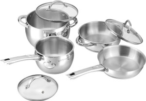 VINOD Letten Stainless Steel 4 Pc Cookware Set Frypan, Kadai, Saucepan, Saucepot इंडक्शन बॉटम कुकवेयर सेट