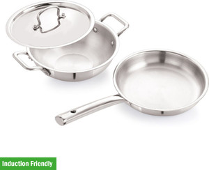 iVBOX Platina-Pro Triply Steel 3pcs Set of 22cm Fry pan and 24cm Kadhai With Lid Induction Bottom Cookware Set