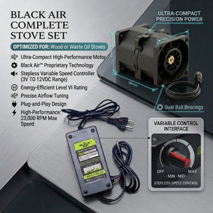 Black Air 23000 RPM BBQ/ Wood Stove 12V DC Blower Fan with adjustable speed controller Fan with Heat Pipes Cabinet Cooler