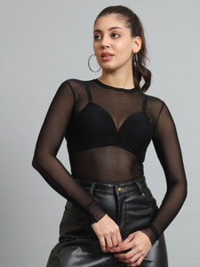 COLOR CAPITAL Casual Self Design Women Black Top