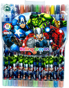 Fullkart Action Figure Rolling Crayon Colorful Sticks for Kids (Set of 12 Colours)