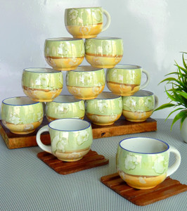 Clay heaven Pack of 12 Ceramic Dual-tone Color Pari shape Tea cup set