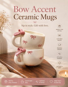 Uroozahmadshop Pack of 2 Ceramic Sagar Ceramic Elegant Bow Coffee Cups (Pack of 2)
