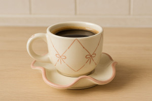 ABC Pack of 1 Ceramic Pink Bow Ceramic Cup & Saucer Set
