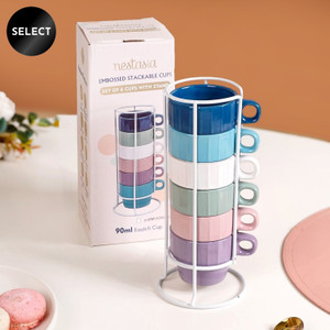 Nestasia Pack of 6 Ceramic Mini Stackable Expresso Cup And Saucer Set