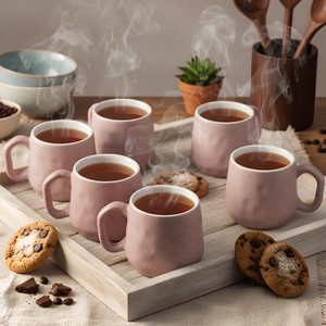 Trisha Pack of 6 Ceramic Lavender Pebble ( Purple ) coffee cup and Aesthitic tea cup set of 6