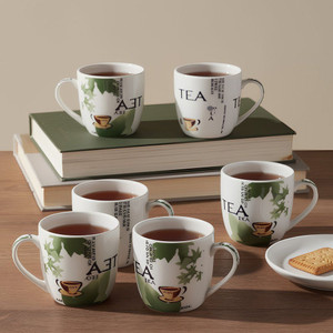 U.P.C. Pack of 6 Bone China Multi Color Decal Set Of 6 Cups Of Fine Bone China Ceramics Tableware, Daily Use Kitchen Ware *Cappuccino Series