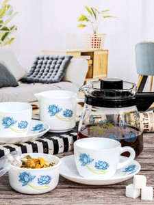 cello Pack of 15 Opalware Tea Set of Cup, Saucer, Crafe, Milk Mug ...