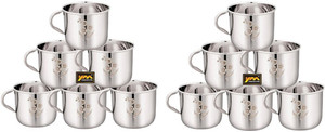 YM Stainless Stainless Steel Royal Premium Tea & Coffee Cup (Pack of 12) 140ml Laser Design