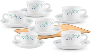 TREO Pack of 12 Opalware Opalware Ophelia 13 Murel Cup & Saucer Set , Set of 12 | White