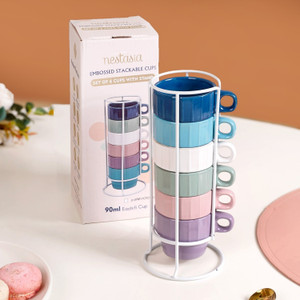 Nestasia Pack of 6 Ceramic Mini Stackable Expresso Cup And Saucer Set