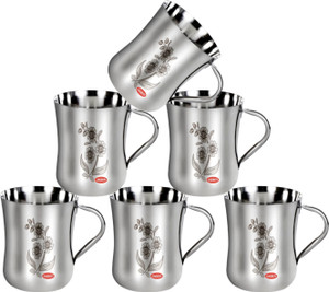 JAGRITI Pack of 6 Stainless Steel Stainless Steel Tea/Coffe Cup Set of 6 (Lazer Flower Print 150 Ml Cup Set)