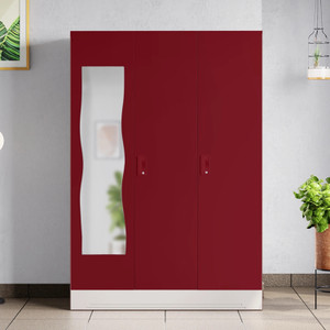 Interio by Godrej Slimline 3 Door with Locker, Drawer and Curvilinear Mirror Metal Almirah
