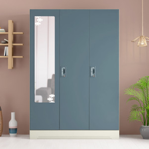 Godrej Interio Slimline 3 Door Alpine White with Locker and Star Design Mirror Metal Almirah