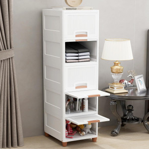 LUHI 5-Shelf Plastic Collapsible Foldable Cupboard Drawer Storage Organizer Box PP Collapsible Wardrobe