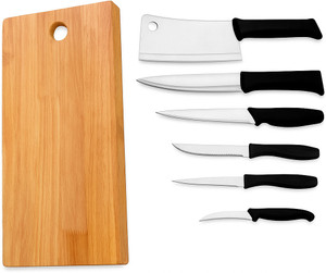 R K ENTERPRISE Wooden Chopping Board with Knife Set & clever cutter Wooden, Stainless Steel Cutting Board