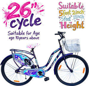 FOXGLOVE Twinkle 26 Inch Purple with Basket Girls Cycle for Height 4Ft to 6 ft 85% Fitted 26 T (inch) Road Cycle