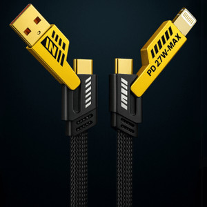 TechBlaze 4-in-1 Cable 6.5 A 1.1 m Copper 4 in one 65W Fast Charging Type C Cable | USB A to Lightning, USB C to Lightning, USB A to C, C to C Cable | Compatible for iPhone 11/12/13/14/15/16, Samsung, Google, Nothing | Type C to Type C Cable for Android & Laptops