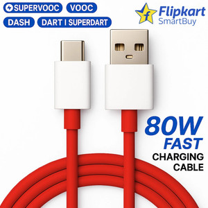 Flipkart SmartBuy USB Type C Cable 8 A 1 m TPE 80W Supervooc charger Cable supports 65W supervooc cable 33w supervooc cable 30W SUPERVOOC Dash Data Cable Wire For Dart / SuperDart Charging Compatible with Realme & OnePlus 12/OnePlus 12r /OnePlus 11/OnePlus 11R/OnePlus 10 Pro/OnePlus 10R/OnePlus 9R/ OnePlus 8 / OnePlus 8T / Oneplus 7 / OnePlus 7T / Oneplus 6 - SUPERVOOC, VOOC, DASH, WARP 80W charger Type C Cable Data Cable