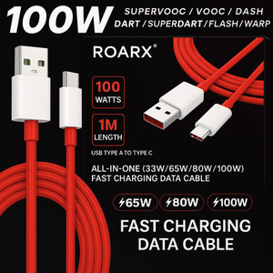 RoarX USB Type C Cable 10 A 1 m TPE 100W SuperVOOC/Dash/Wrap charger Cable Compatible with oneplus OnePlus 12/OnePlus 12r /OnePlus 11/OnePlus 11R/OnePlus 10 Pro/OnePlus 10R/ 9R/ 8 / 8T / 7 / 7T / 6