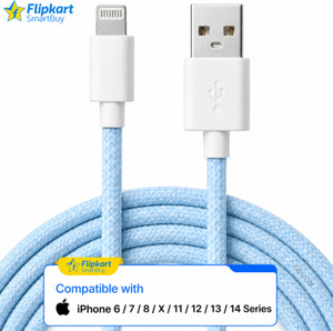 Flipkart SmartBuy Lightning Cable 2.4 A 1 m Cotton Braided Original Quality 12W USB Type A to iphone cable Charging Data Cable, Replacement for Apple usb type a to lightning cable | Replacement for Apple Lightning Carplay Cable