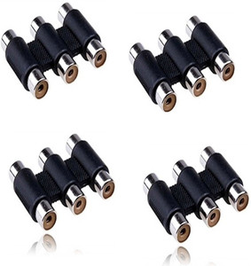 HI-PLASST RCA Audio Video Cable 0 m TV-Out Cable RCA Female to RCA Female Coupler Female Jack Connecter Audio Video Adapter (3RCA to 3RCA Female) (Black, For TV)