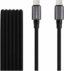 SUPERFLASH Type C 20 A 2 m Featuring a black braided design that coils without tangling 240W USB-C TO C CHARGING CABLE (Woven Design)